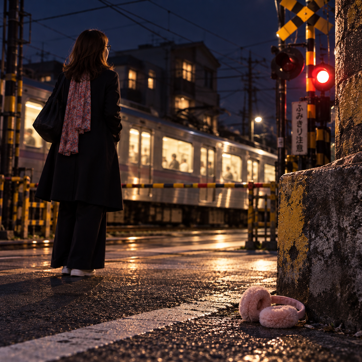 夜の踏切